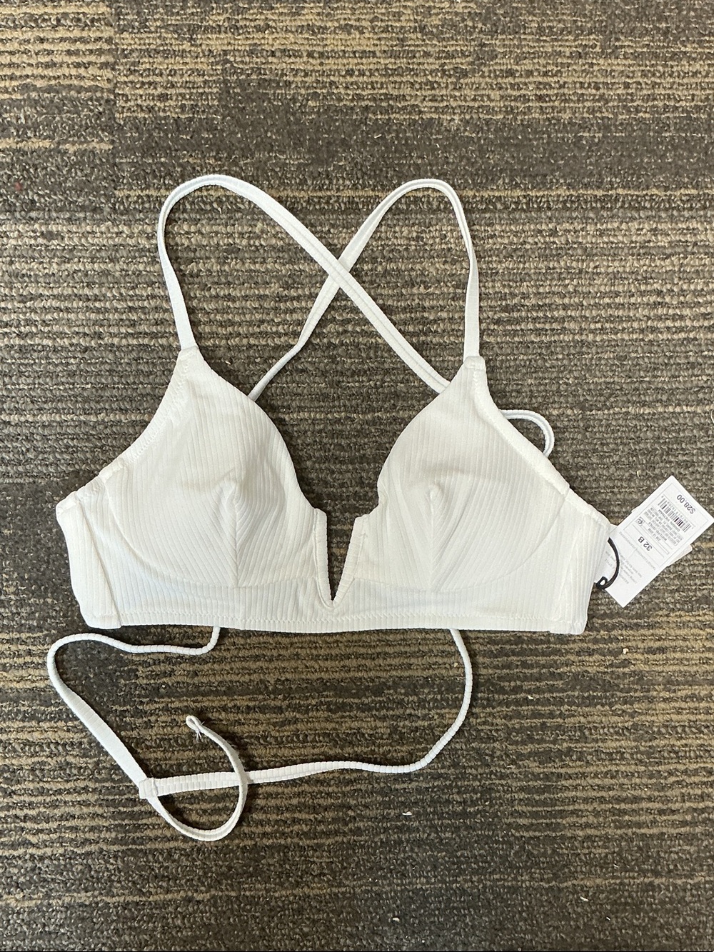 Shade & Shore White Ribbed V-Notch Bikini Top